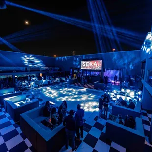 a dance floor with blue lights