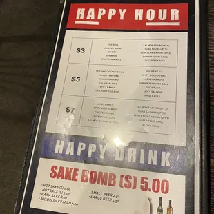 Happy hour menu