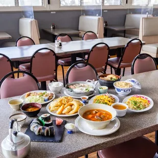 a variety of dishes on a table