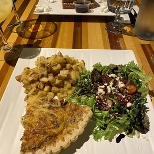 Farmers market Quiche, salad, and potatoes.