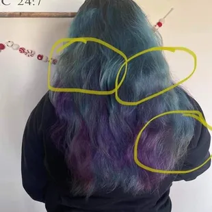 Muddy hair color. 5 days later- only washing twice, and with the expensive ($50) color safe shampoo she sold me at the salon.
