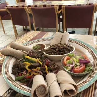 Special beef tibs, doulet, salad and awaze on the side.