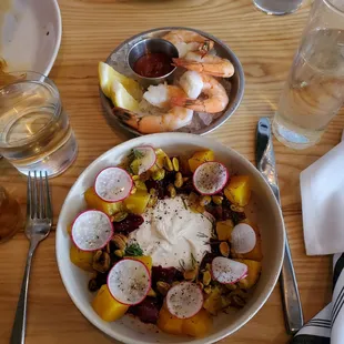 Beet Salad and giant Prawns cocktail!