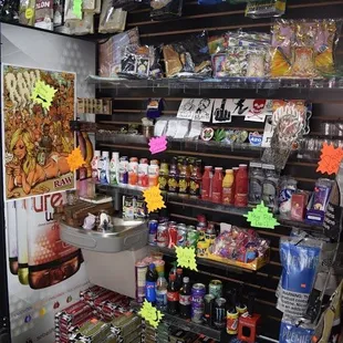 a variety of snacks and drinks