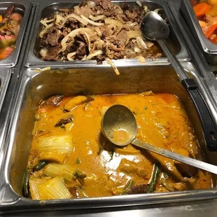 Bistek (Beef steak with onions), Kare-Kare (Pork with bokchoy,long beans and eggplant cooked in peanut sauce)