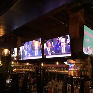 We install electronics and do TV mounting as well! Picture is a job our technician did at Jam&apos;s Restaurant &amp; Bar in Omaha.