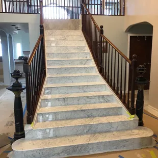 Italian "Carrera" marble staircase and flooring.