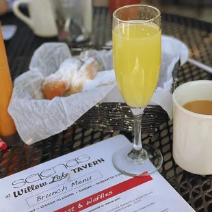 Two dollar mimosas, coffee and fresh, hot beignets!