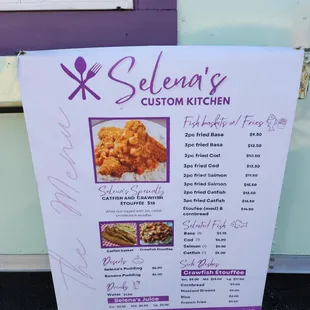 menu and price list