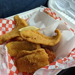 Fried basa and fried salmon