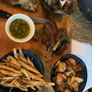 This was our order. Lamb chops, chicken, steak, friend, and artichoke.