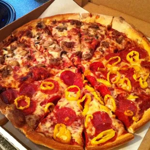 a pepperoni and cheese pizza
