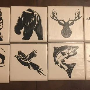 Customized coasters using vinyl decals. Available individually for window decals or as a coaster set.