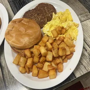 Breakfast platter.  Sausage.