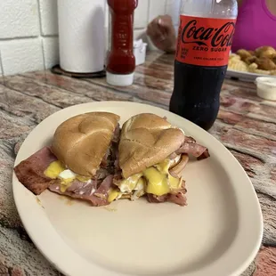 Ham, egg and cheese on a roll.