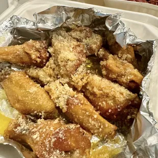 Garlic Parmesan wings...crisp and yum!