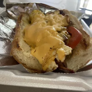 Steak egg and cheese. Tomato added.