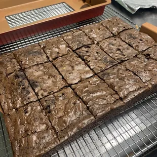 a tray of brownies on a cooling rack