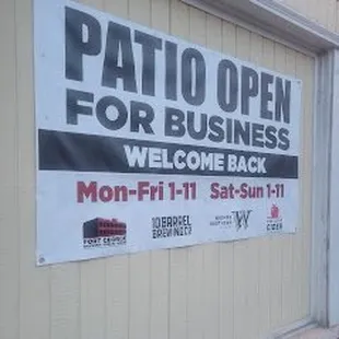 patio open for business sign