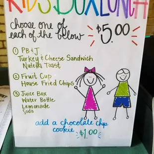 Kids menu June 2019
