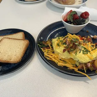 Gluten-free toast and trio omelet - toast had a dedicated gluten-free toaster (rare) and omelet was good