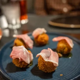 mushroom croquettes - shroom gravy, jalapeño jam, prosciutto.