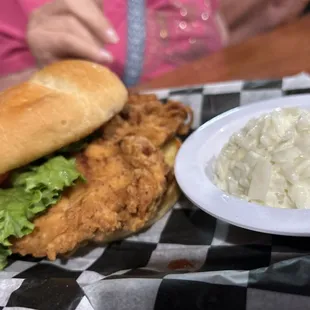 Tenderloin sandwich with cole slaw - the best tenderloin sandwich we have had, seriously.