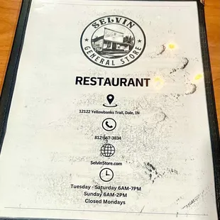 Front of menu