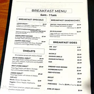 Breakfast menu