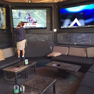 a man playing a video game