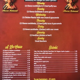 Daily Specials/Al la Carte/Drinks