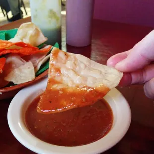 The red salsa is particularly good...