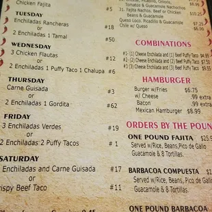 Daily Specials 2019