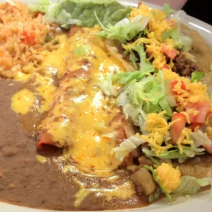 Thursdaily Special: Two Cheese Enchiladas, Two Beef Puffy&apos;s, Guacamole, Rice, Beans. YUM!