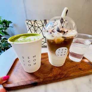 Matcha Specialty Latte, Tiramisu Specialty Latte