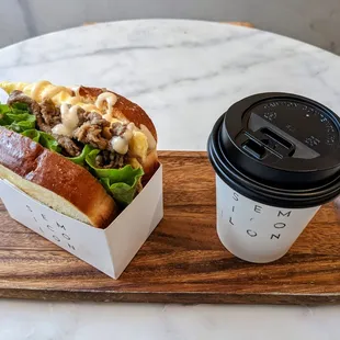 Bulgogi sandwich and a flat white - both amazing