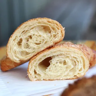 Inside of Croissant - texture is dense and bready.