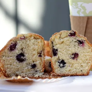 Inside of Blueberry Muffin - quite sweet and cake-like.