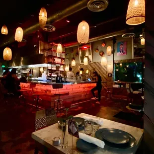 the interior of a modern restaurant