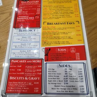 Breakfast menu