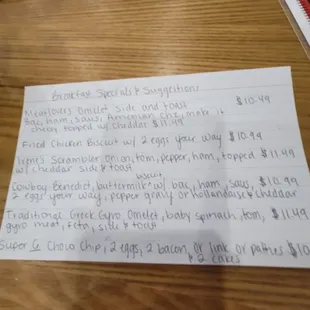 Breakfast specials