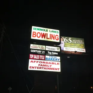 Seminole Lanes Bowling Center Sign.