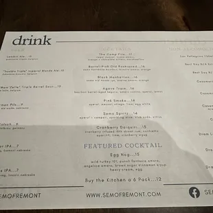 Drink menu