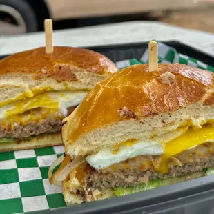 two sandwiches on a tray
