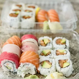 Rainbow Roll, Alaska Roll, Spicy Tuna Roll, Sake Nigiri
