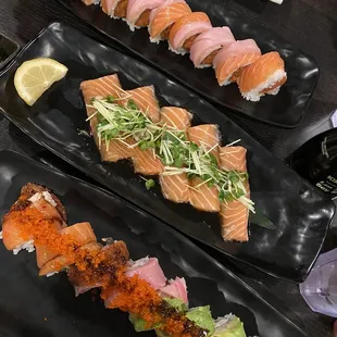 Into In the Sea Roll, Salmon Carpaccio Appetizer, Storm Bringer Roll