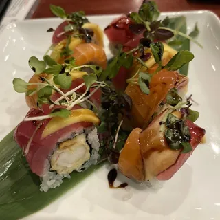 #18 Wild Shrimp Tempura, Salmon, Tuna ROll