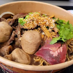 Beef Boat Noodle before cooking meat in hot soup