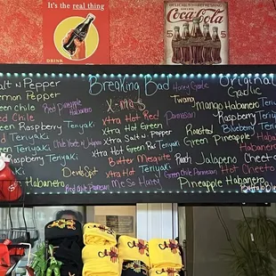 a menu on the wall