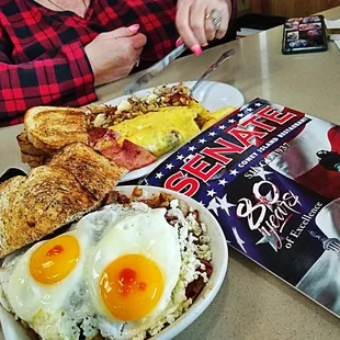a woman eating breakfast